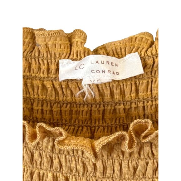 Lauren Conrad Smocked Ruffle Strap Sleeveless Top Mustard Yellow Size XS Boho - Picture 2 of 6